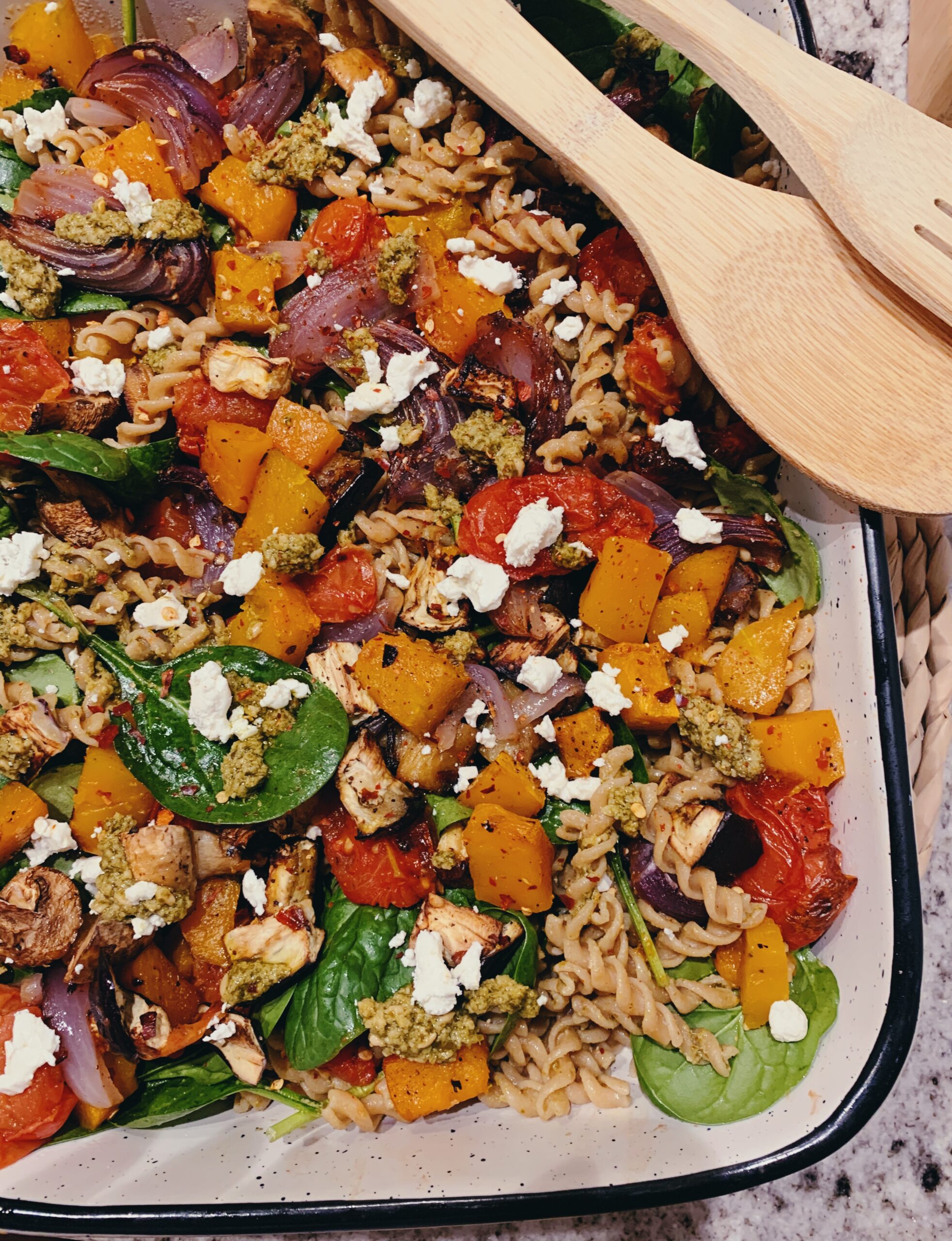 Roasted Vegetable and Pesto Pasta Salad - Mood Food Nutrition
